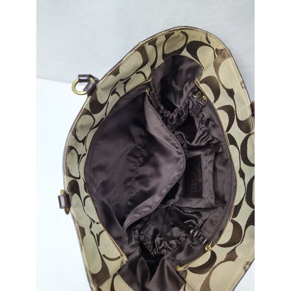 Coach Signature Brown Canvas Stripe Double Handles Diaper Tote Bags - Picture 13 of 16